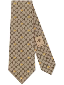Hombre Gucci Corbata De Seda Con GG Y Abejas