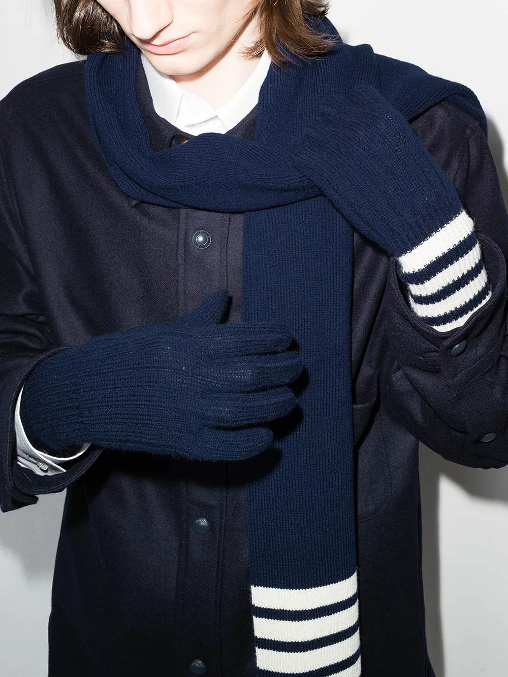 Hombre Thom Browne Guantes Con Motivo 4-Bar 4 Hombre Thom Browne Guantes Con Motivo 4-Bar - Imagen 2