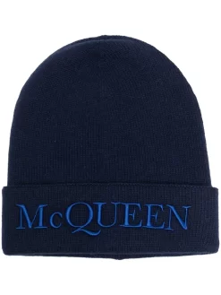 Hombre Alexander McQueen Gorro De Cachemira Con Logo Bordado